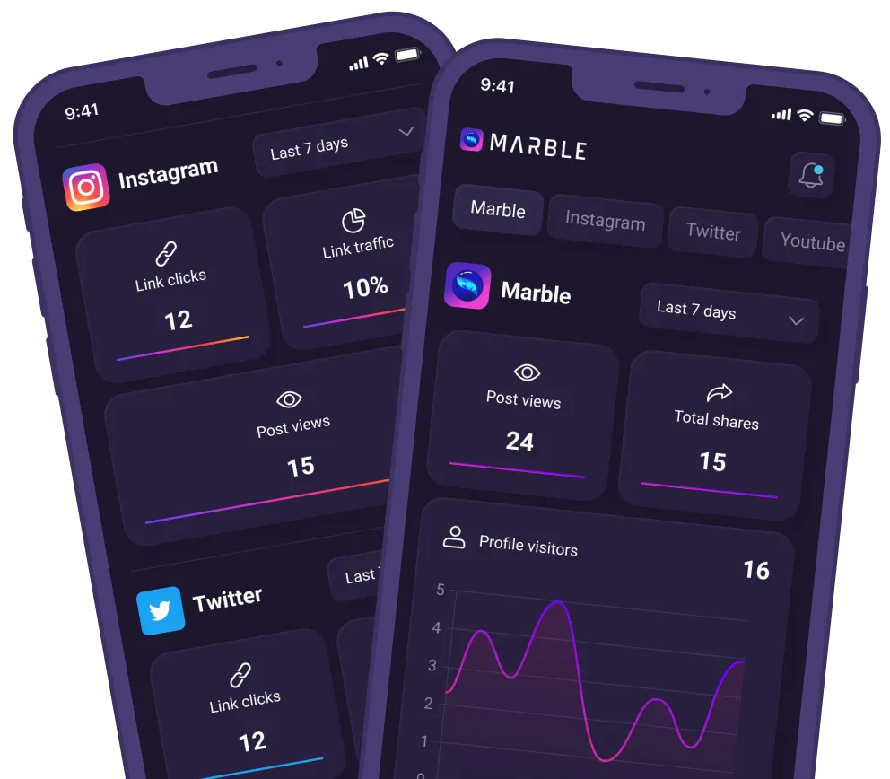 Image of Marble App showing it's statistic tracking features.